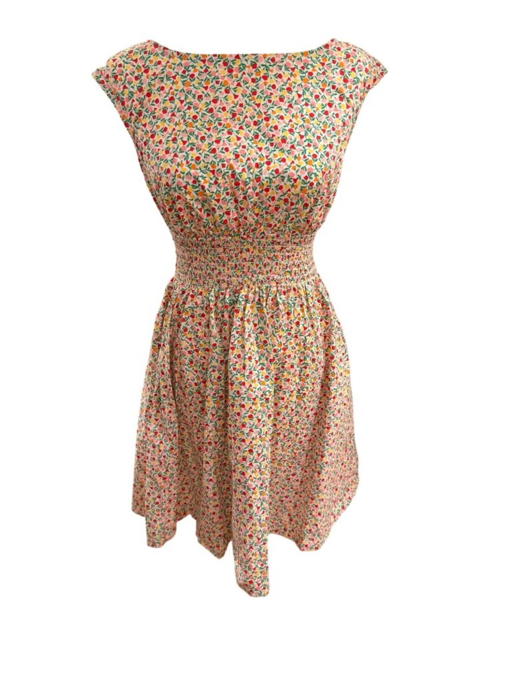Kate Spade New York Citrus Print Dress Small Smocked Waist Cotton Fruit Floral